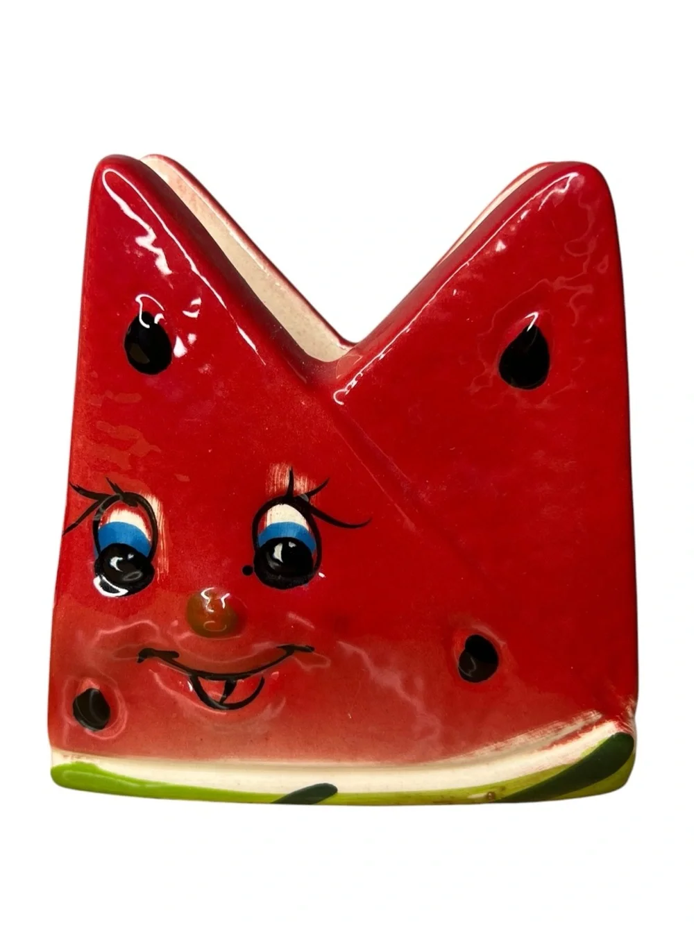 Vintage 80s Anthropomorphic Watermelon Ceramic Napkin Holder Kitsch Kitchen